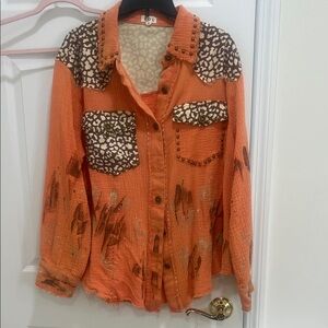 POL Orange and Cream Leopard Print Shirt